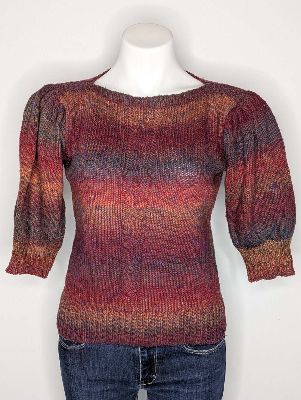 Vintage Justin Allen Red Striped Short Puff Sleeve Sweater M